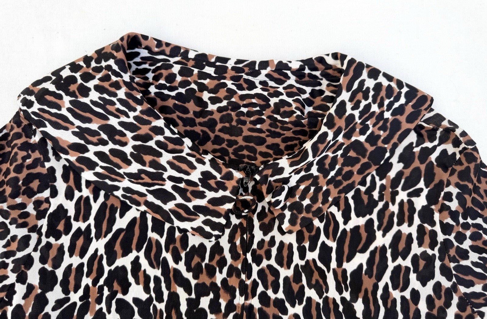 Vintage 60s Cheetah Midi Robe Leopard Funnel Collar A-line Zip Front Sz S/M