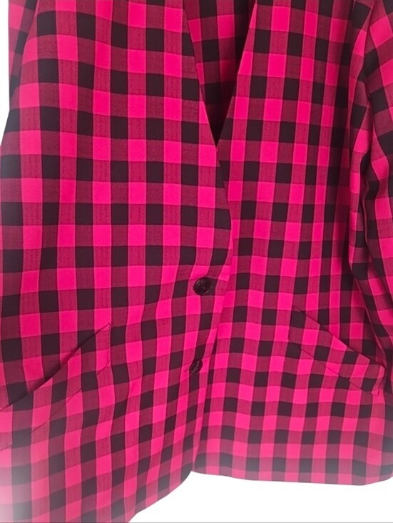 Vintage Late 80s Plaid Blazer Fuschia Pink Black Retro Classic 1980’s Work 22W