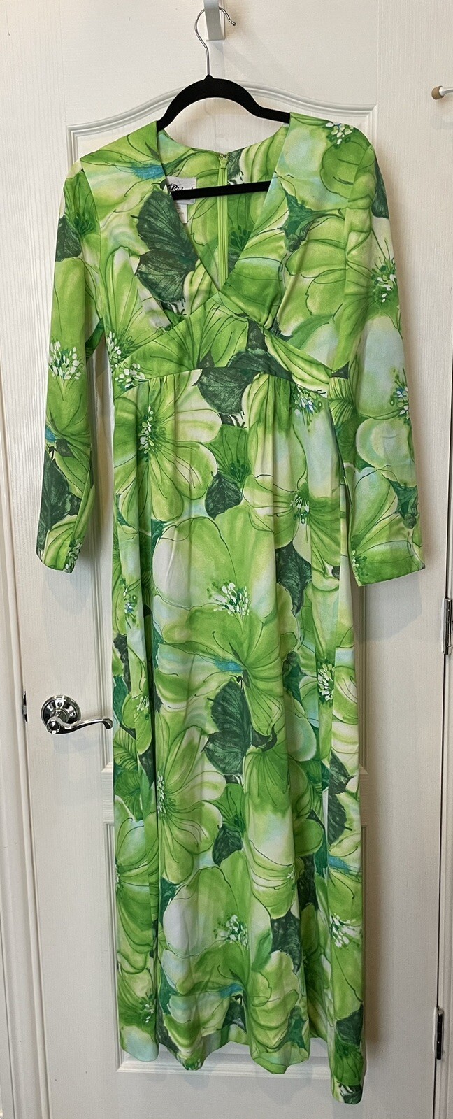 Tori Richard Honolulu Vintage 1970a Gorgeous Green Maxi Dress Floral Size 12