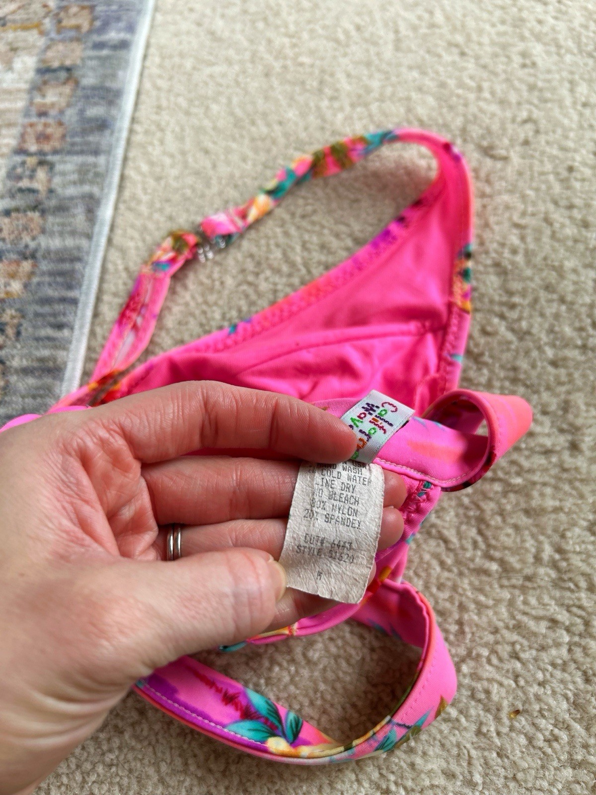 VTG Y2K California Waves Hot Pink Orange Neon Floral bikini 2pc set M Low Rise