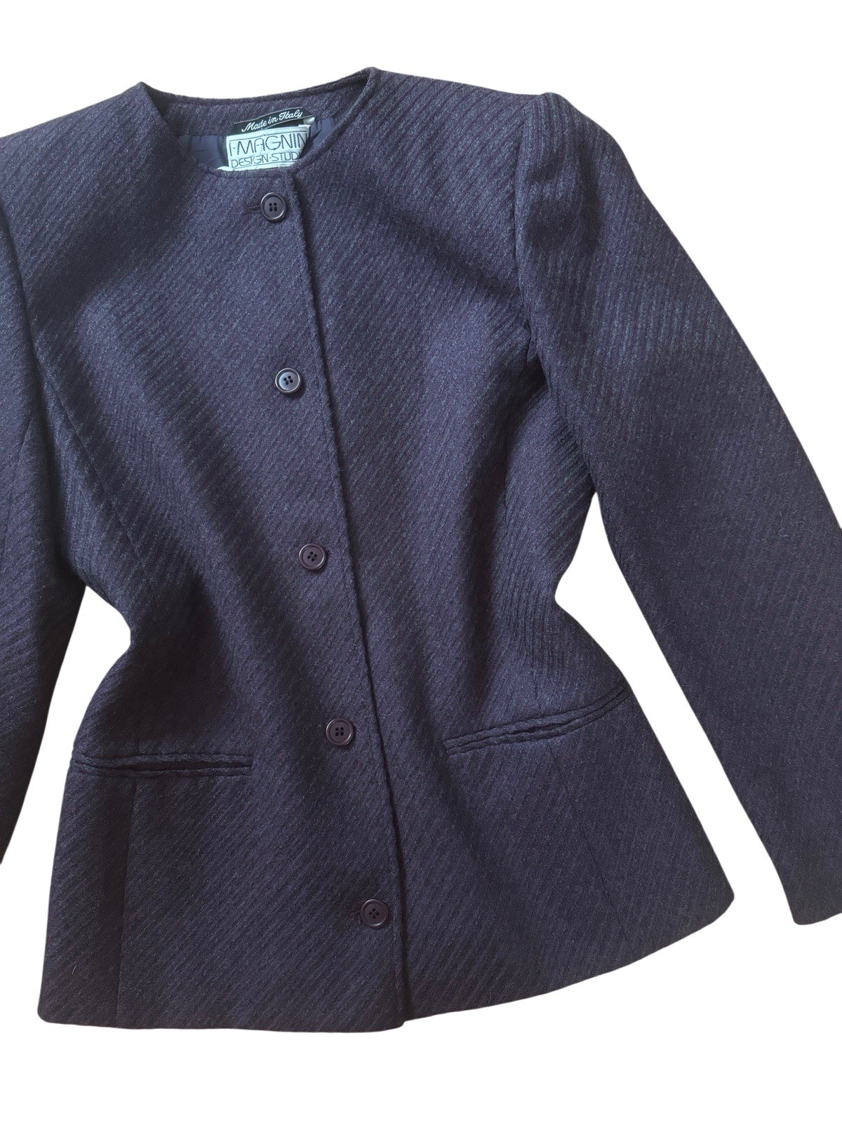 Vintage 1980s I Magnin 100% Wool Blazer Purple Gray Designer Jacket Madein Italy