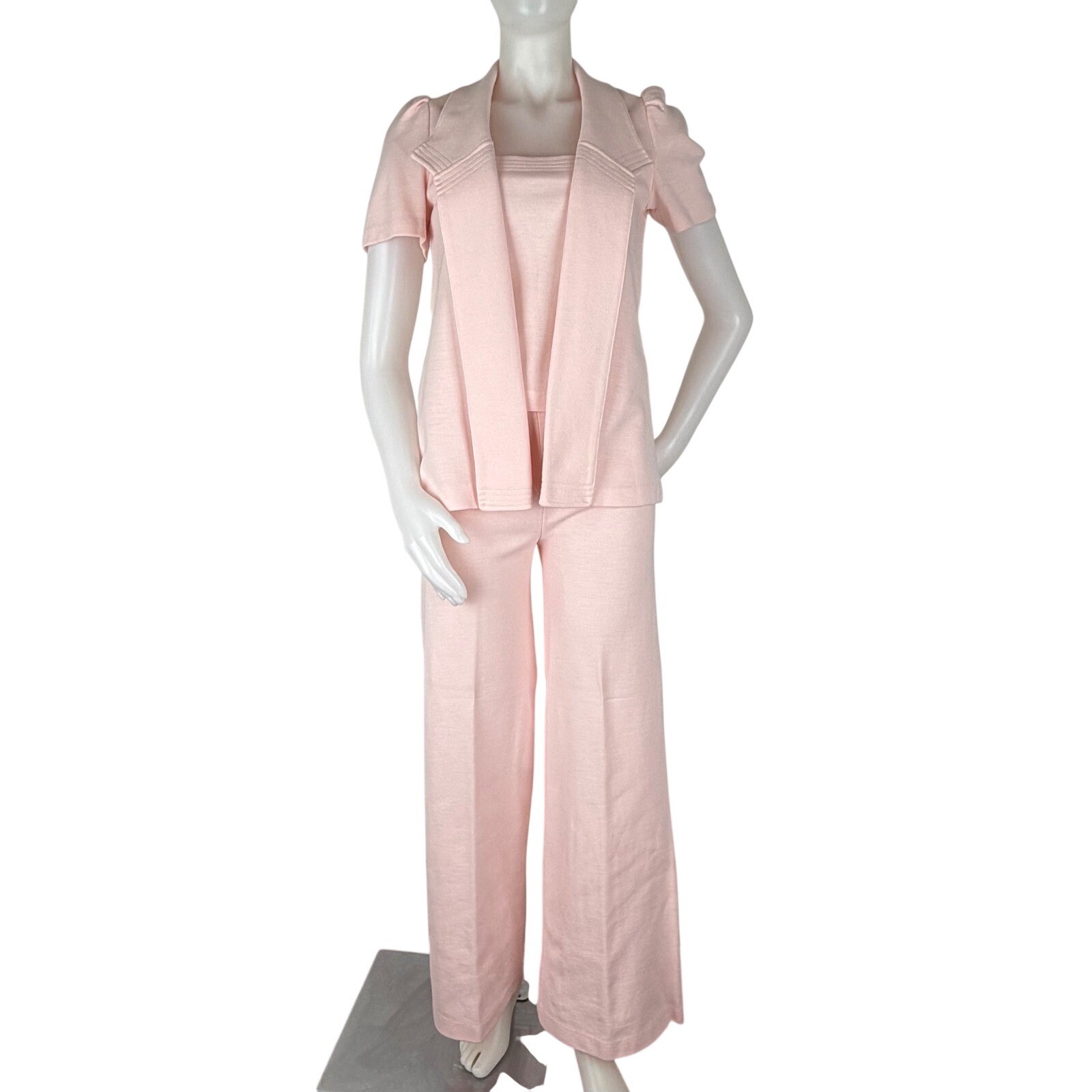 70s Pink Knit 3 Piece Set Jacket Tank Wide Leg Joshua Tree California