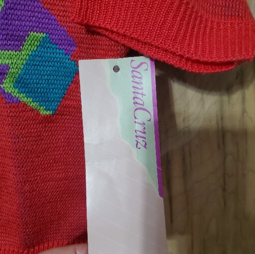 Santa Cruz Womens Vintage 80s Red Multicolor Mockneck Crop Sweater Sz Large NWT