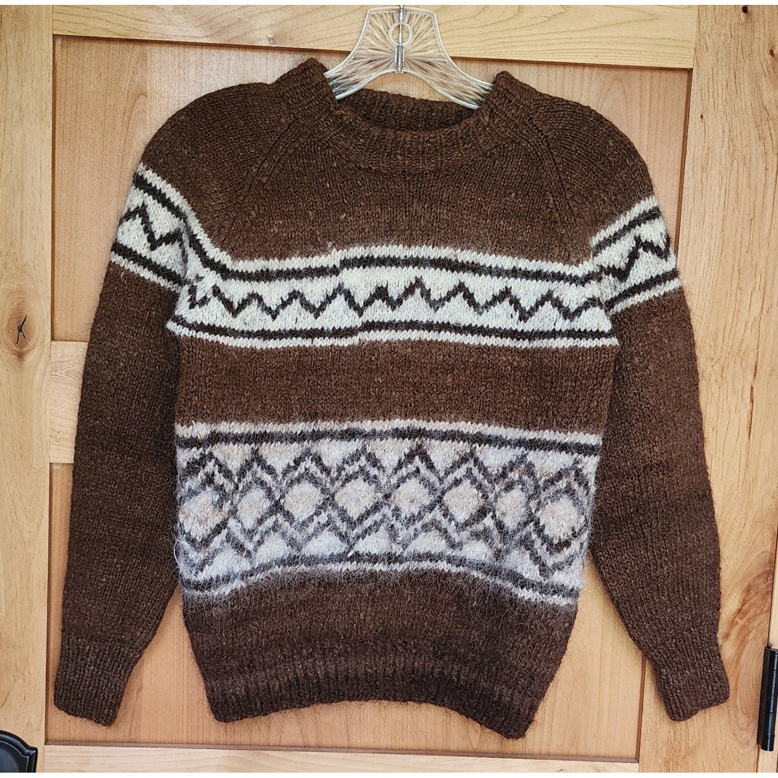 Vtg La Vicuna Small Brown Baby Alpaca Wool Fair Isle Sweater Cozy Cottagecore
