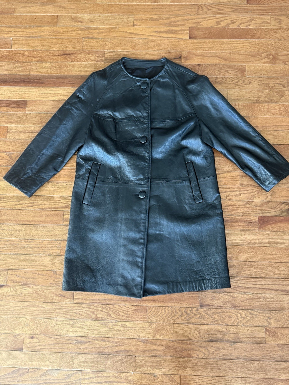 Vintage 1970s 1980s LeatherCraft of America Leather Swing Coat Black Size 16