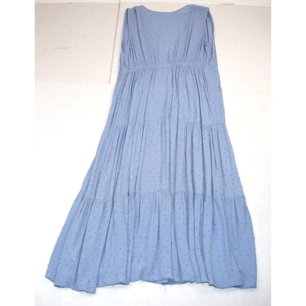 Vintage Sleeveless Dress Blue Island Size S/M 90s Rayon Tiered Textured Bust Tie