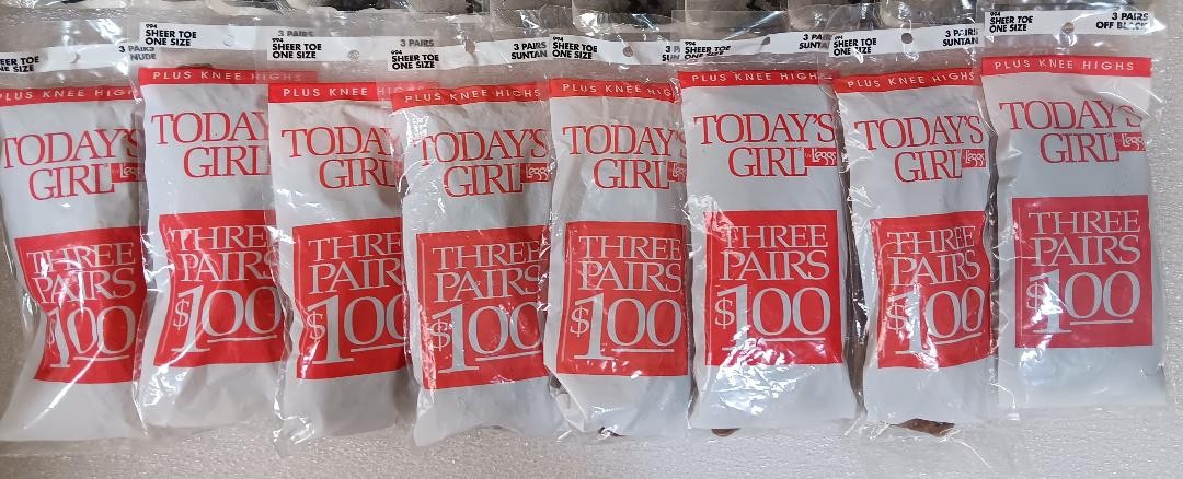 Lot of 45 VTG Knee Highs Blk, Bge Assorted Brands Plus & 9-11 Sz – 80s 90s -NOS!