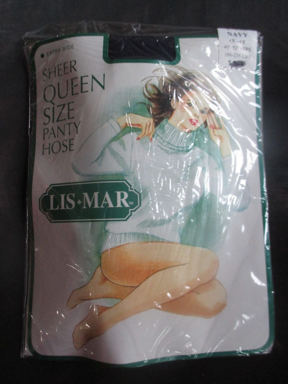 LIS*MAR Vintage NAVY BLUE Nylon PANTYHOSE-QUEEN-Fits 1X-4X- 160-235 lbs – 1980s