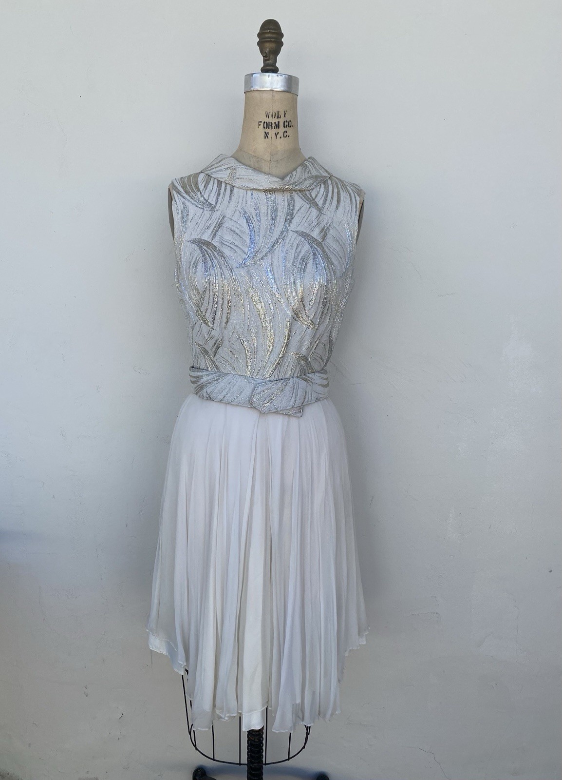 Vintage Elinor Gay Silver Threads with Cream Skirt Cocktail Dress