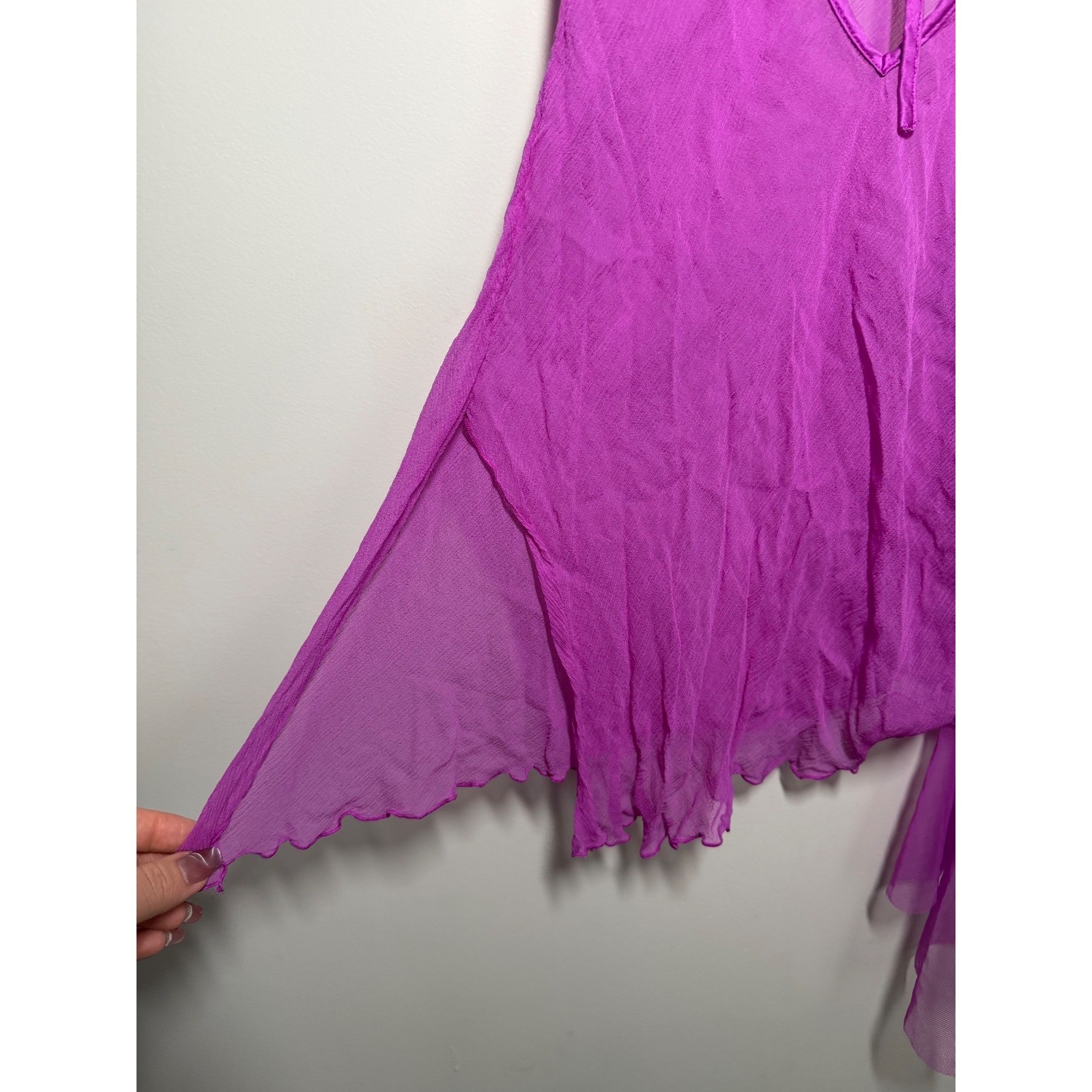Y2K Vintage Victorias Secret Silk Slip Dress Purple Pink Floral Sheer Mini Small
