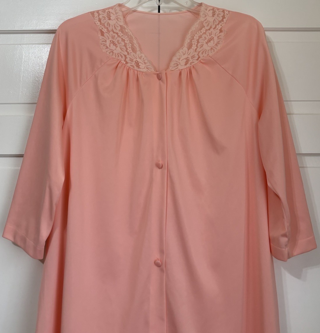 Vintage San Souci Nylon Short Nightgown Robe Day Dress Peach 3/4 Sleeve Large