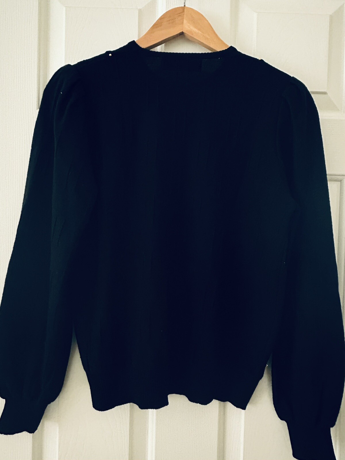 Vintage 1980’s Black Gold Button & Beads Cardigan Padded Shoulders Size Sm EUC