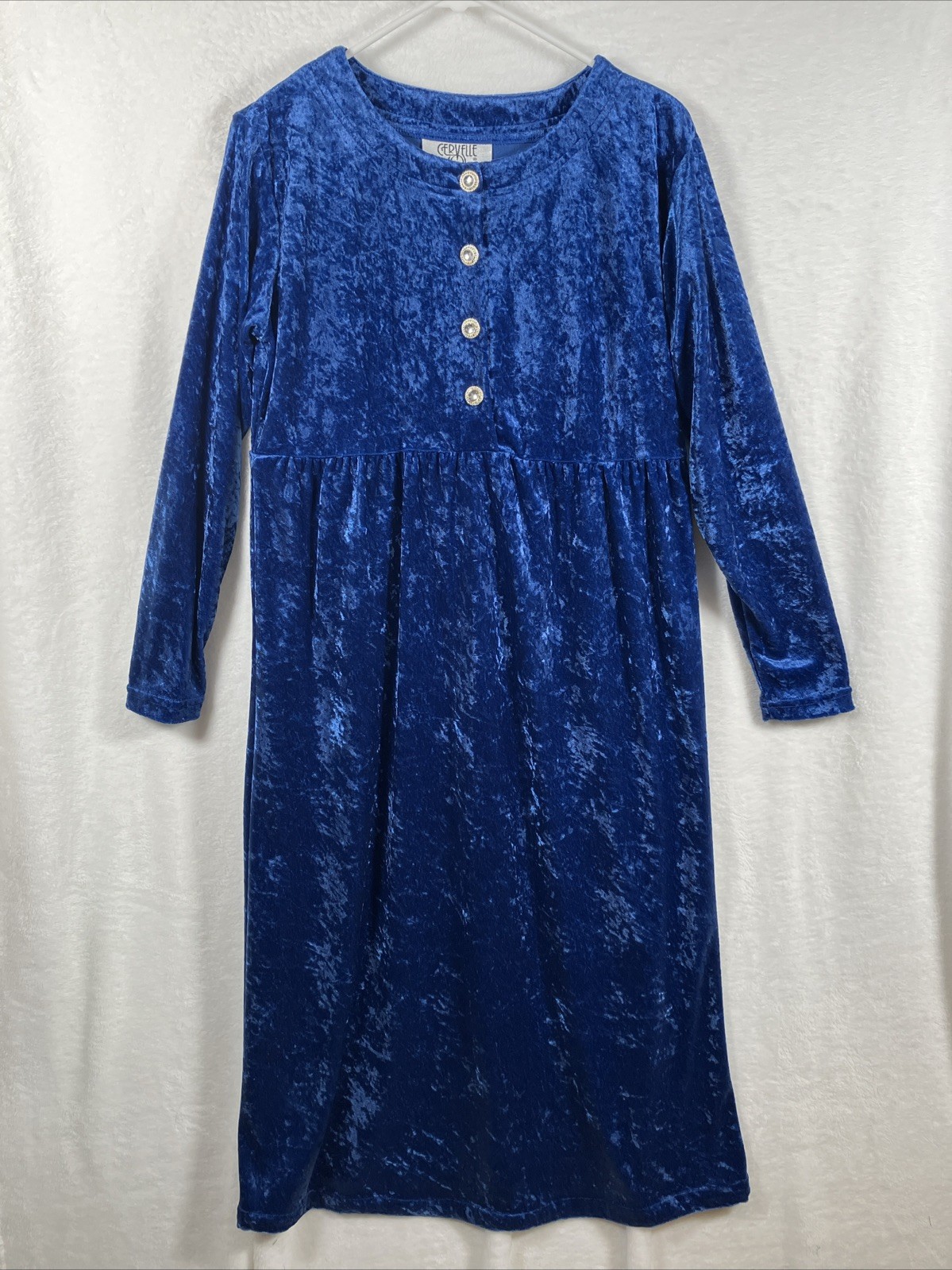 Vintage Cervelle Crushed Velvet Midi Dress Blue Small 90s Whimsigoth Romantic