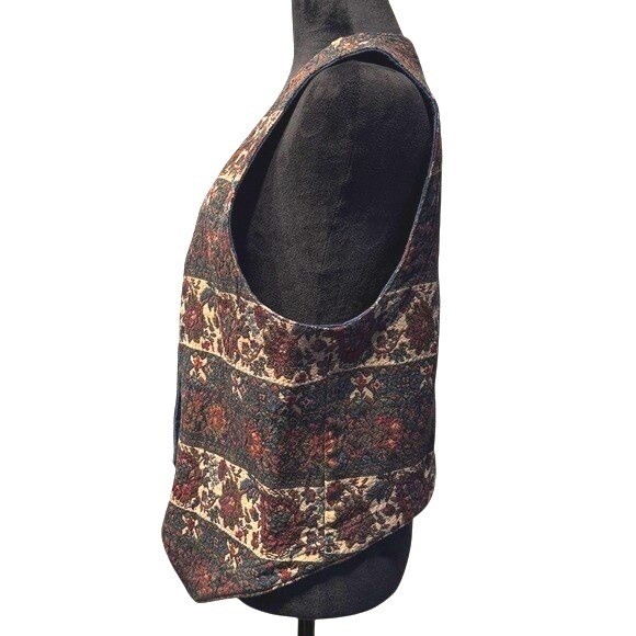 Vintage Gotcha Covered Tapestry Floral Woven Burgundy Blue Boho Womens Vest Lg