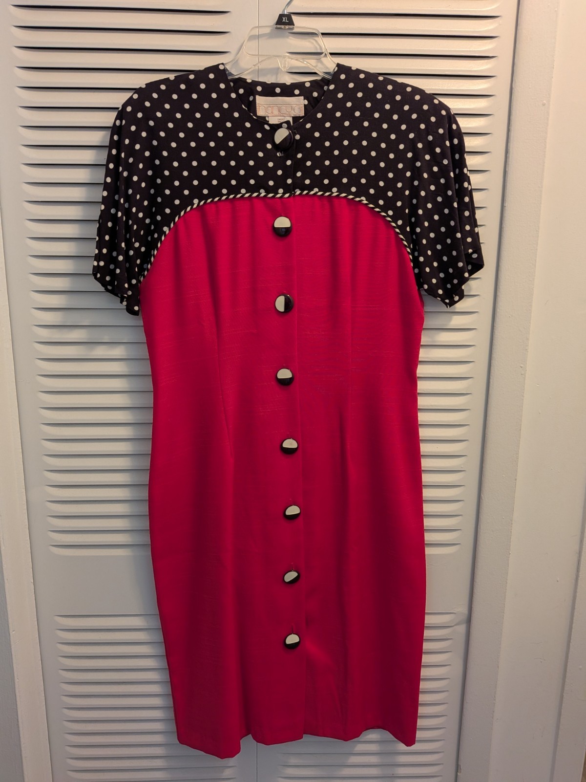 80s Vintage Nancy G Pink Polka Dot Dress Button Front