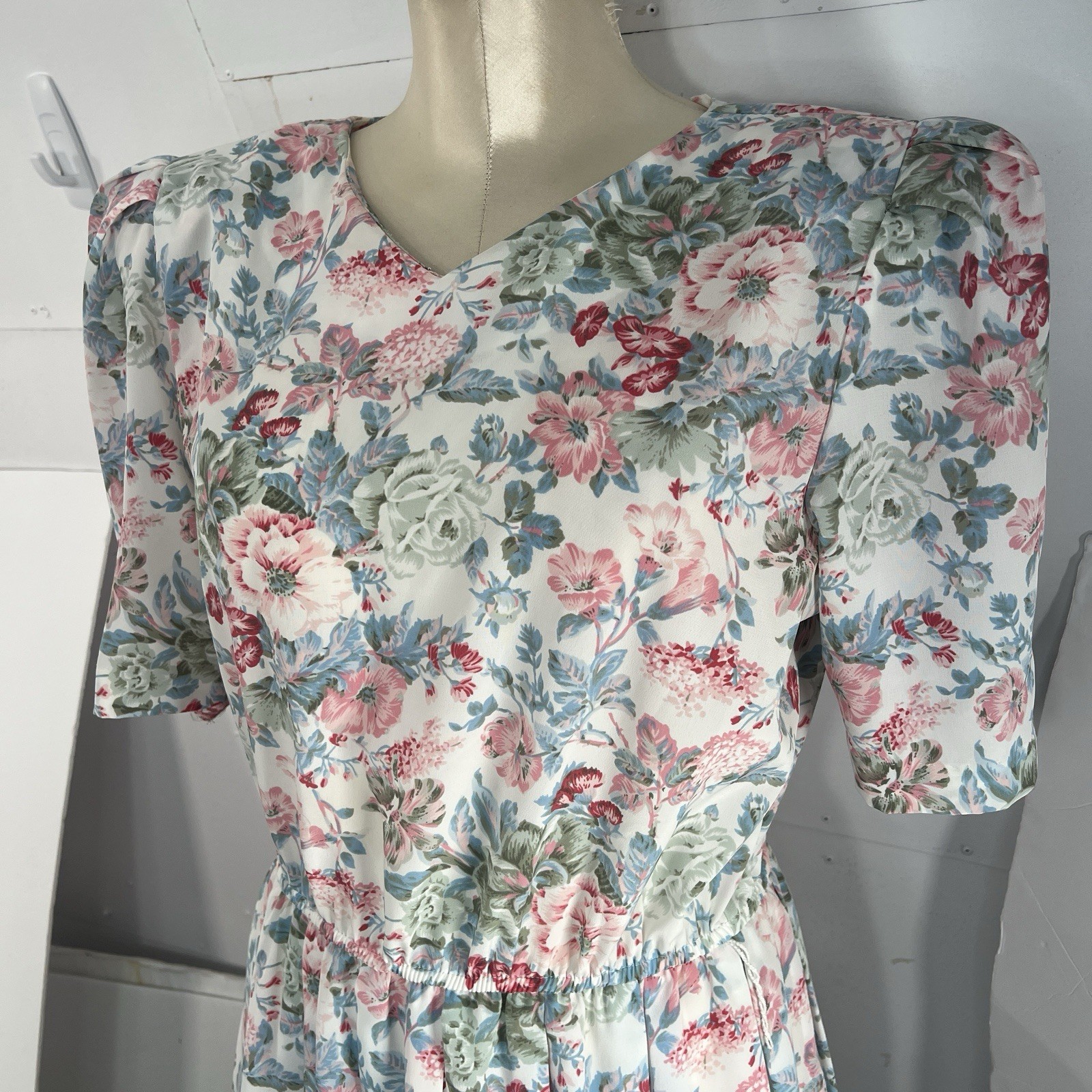Vintage 80s Pellini Petites by Von Bramlett dress Pink floral 7/8P cottage