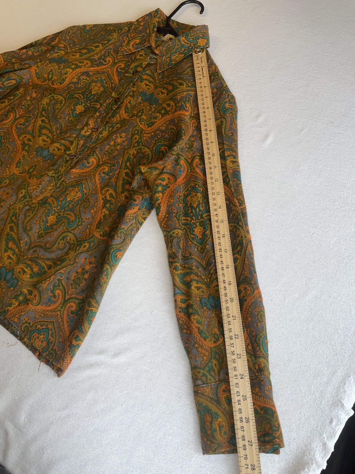 VINTAGE 50s 60s Collar Button Shirt Rockabilly Paisley Hippy Boho S Psychedelic