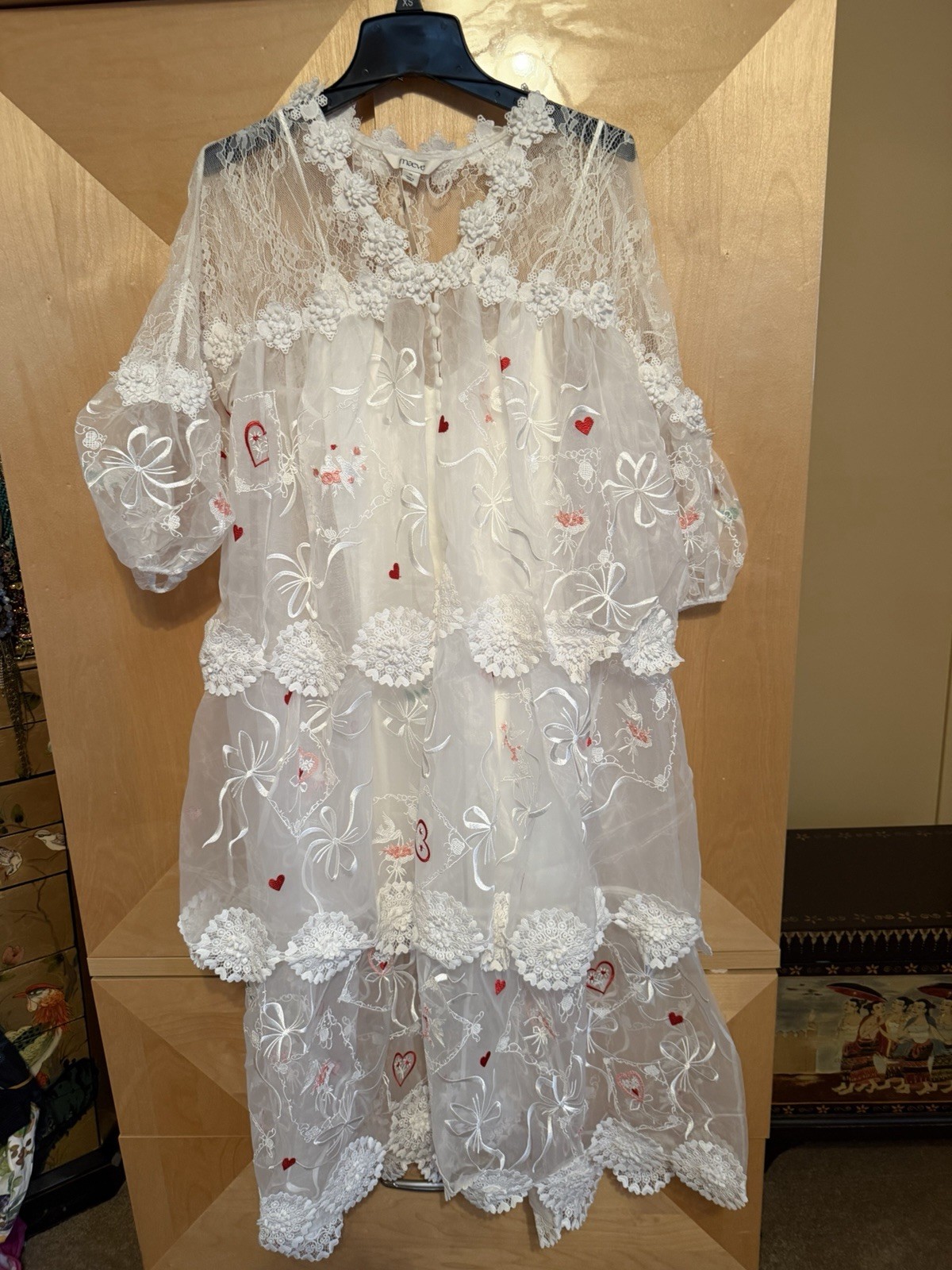 Anthropologie Maeve Sheer 3D Floral Long Sleeve V-Neck Maxi NWT Xs