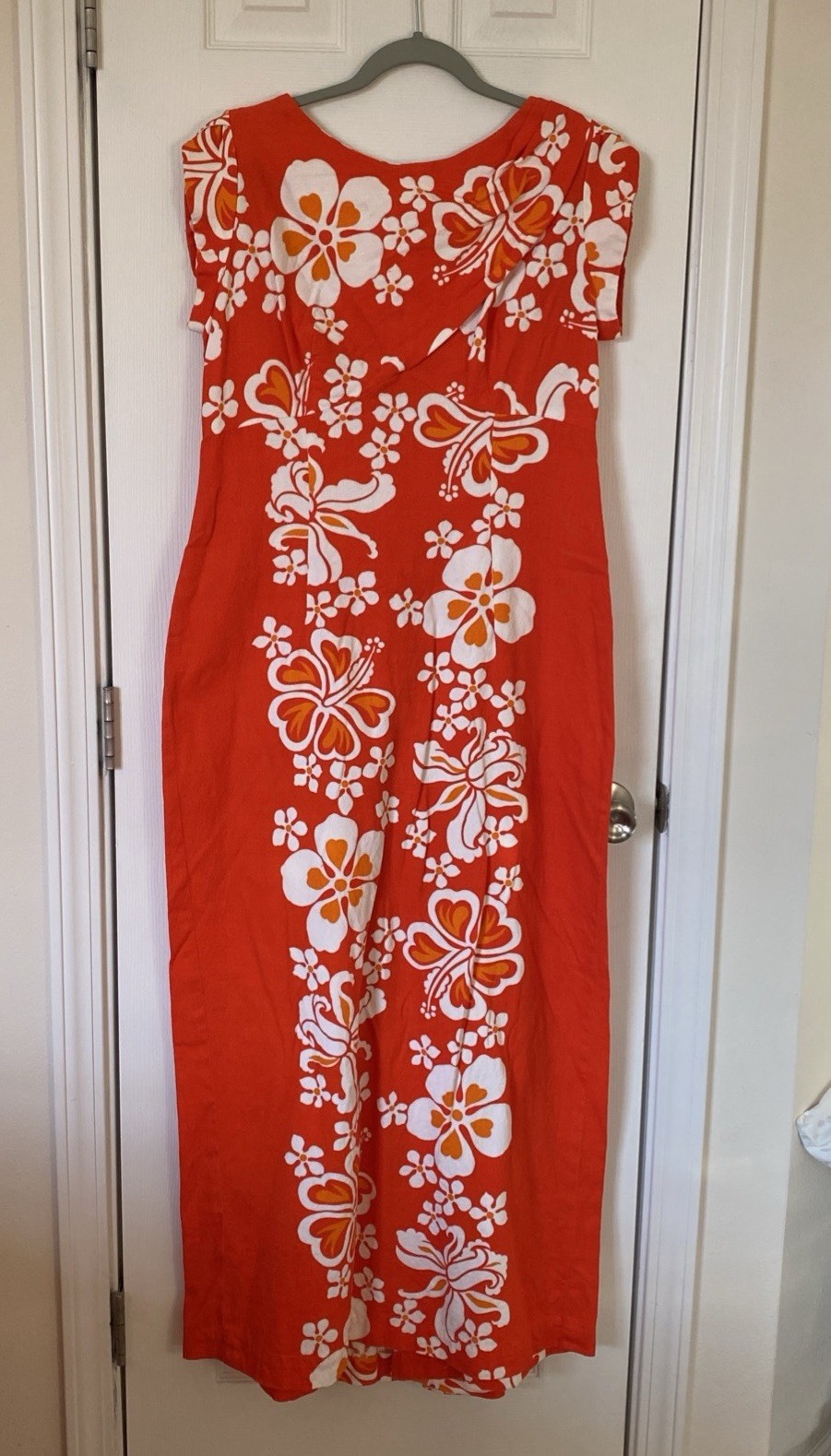 Vintage Hawaiian Togs Barkcloth Hibiscus Floral Maxi Dress