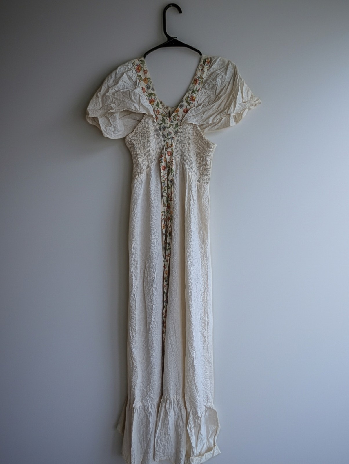 Terri Juniors California Vintage 70s Ivory Floral Maxi Prairie Boho Dress Size 9