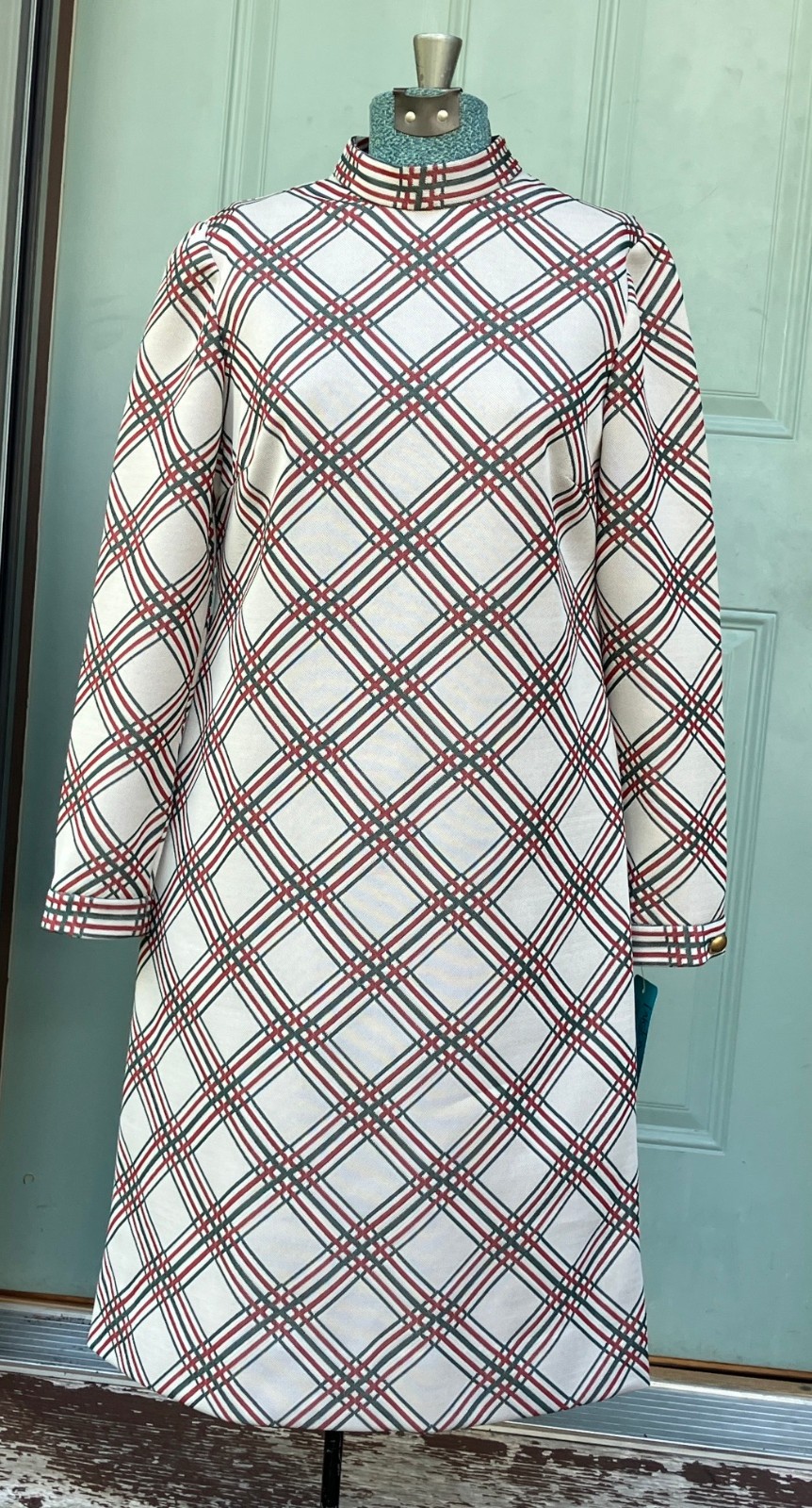 NWT NOS vintage L’Aiglon plaid shift dress sz 12 machine wash poly blend MCM