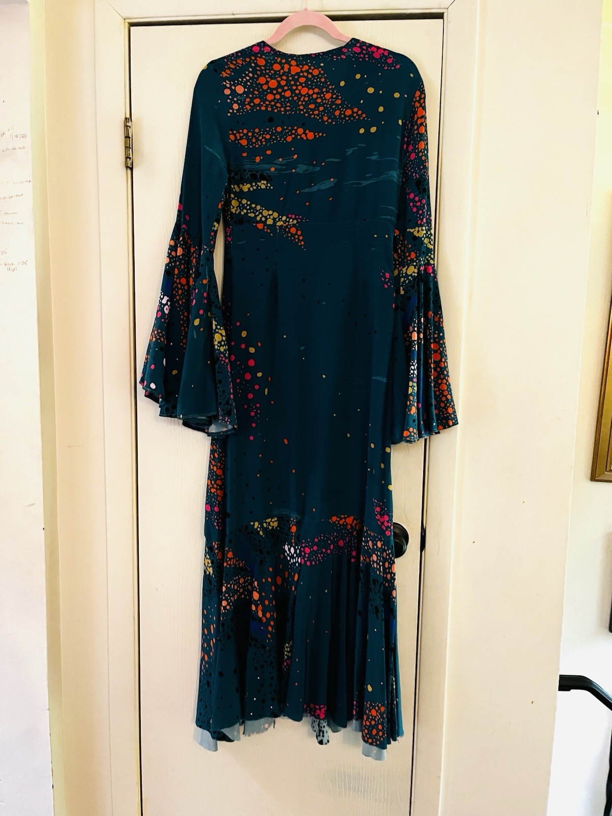 VTG Handmade Silk 70s Bohemian Festival Fairycore Maxi Bell Sleeve Dress