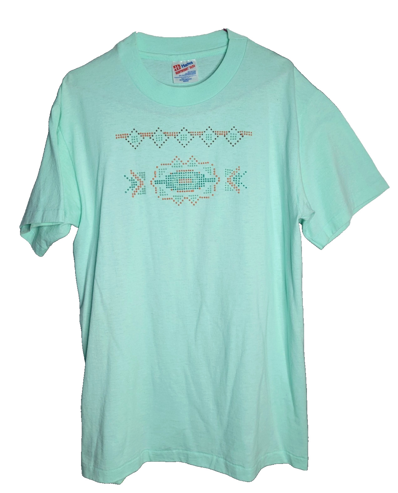 VTG Beaded Hanes T-Shirt Women’s M Western Aztec Short Sleeve Single Stitch 90s