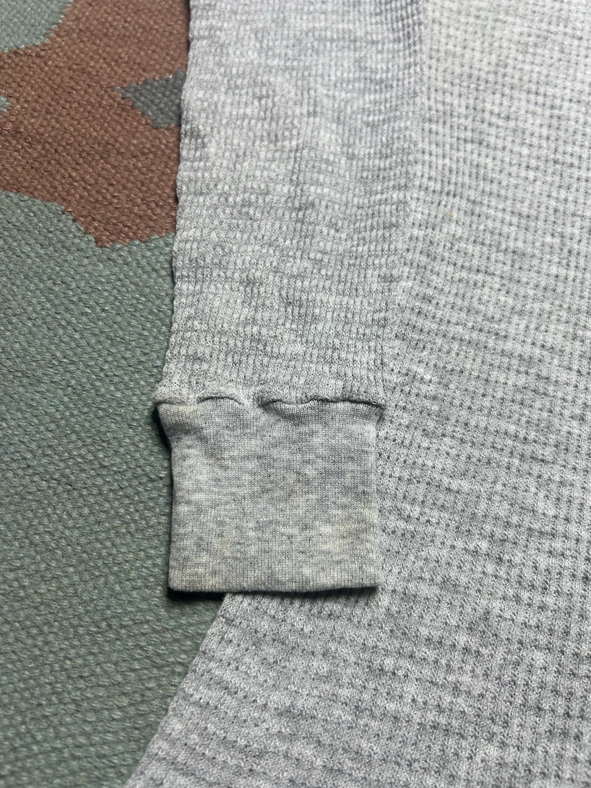 Vintage 70s 80s waffle knit thermal shirt blank gray base layer women’s XL