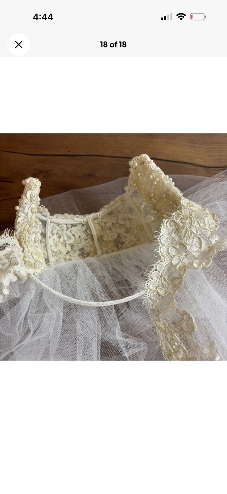 VTG 60s 70s Lace & Pearl Bridal Veil Juliet Cap Style Ivory Alencon Lace Tulle