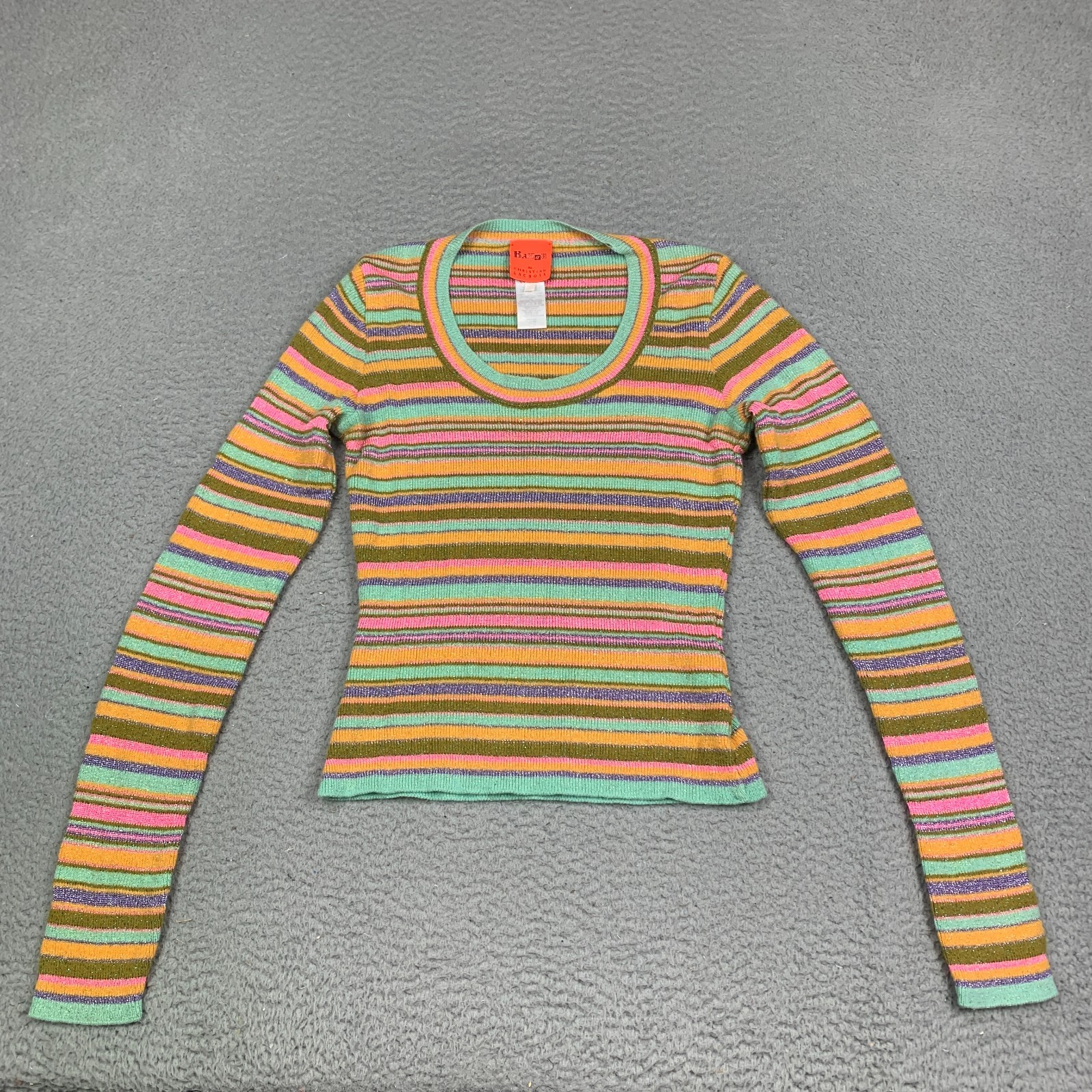 Vintage 90’s Christian Lacroix Bazar Sweater Top XS Pastel Metallic Striped Knit