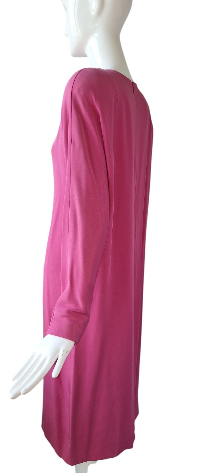 Vtg 70s Adele Simpson Dress Silk Magenta Shift Shoulder Pads Cocktail Gala 12