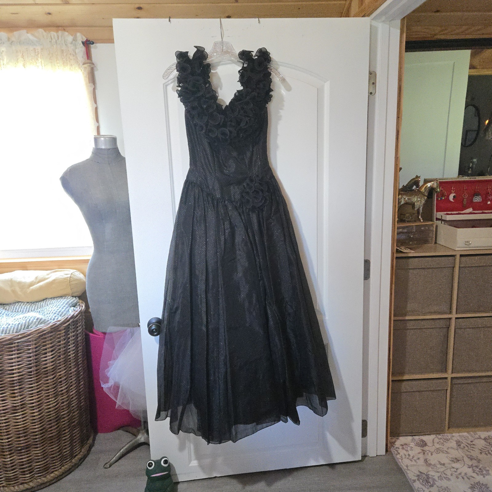 Vintage Mike Benet Formals Black Shimmer Polka Dotted Dress, SIZE 10