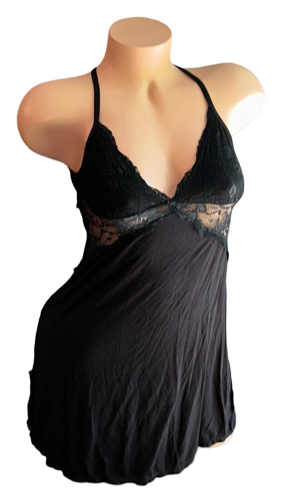 Avidlove Black Silky Sheer Lace Sides Nightie Nightgown Womens S
