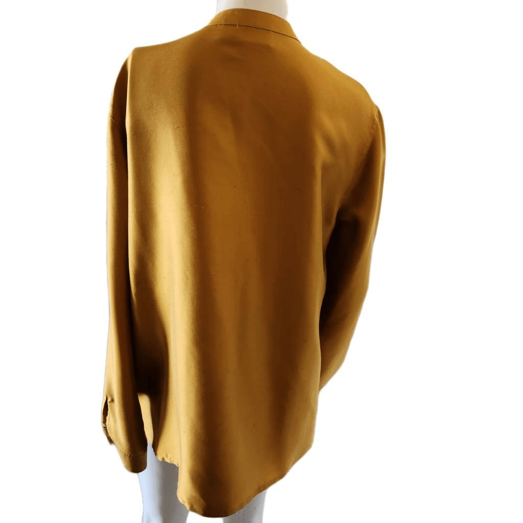 Chico’s Design mandarin collar 90’s golden yellow liquid silky too tunic 100% si