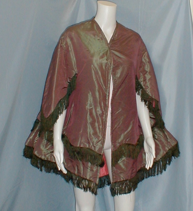 Opulent Antique Dress Cape Victorian 1860 Changeable Gold Silk w/ Pink Lining