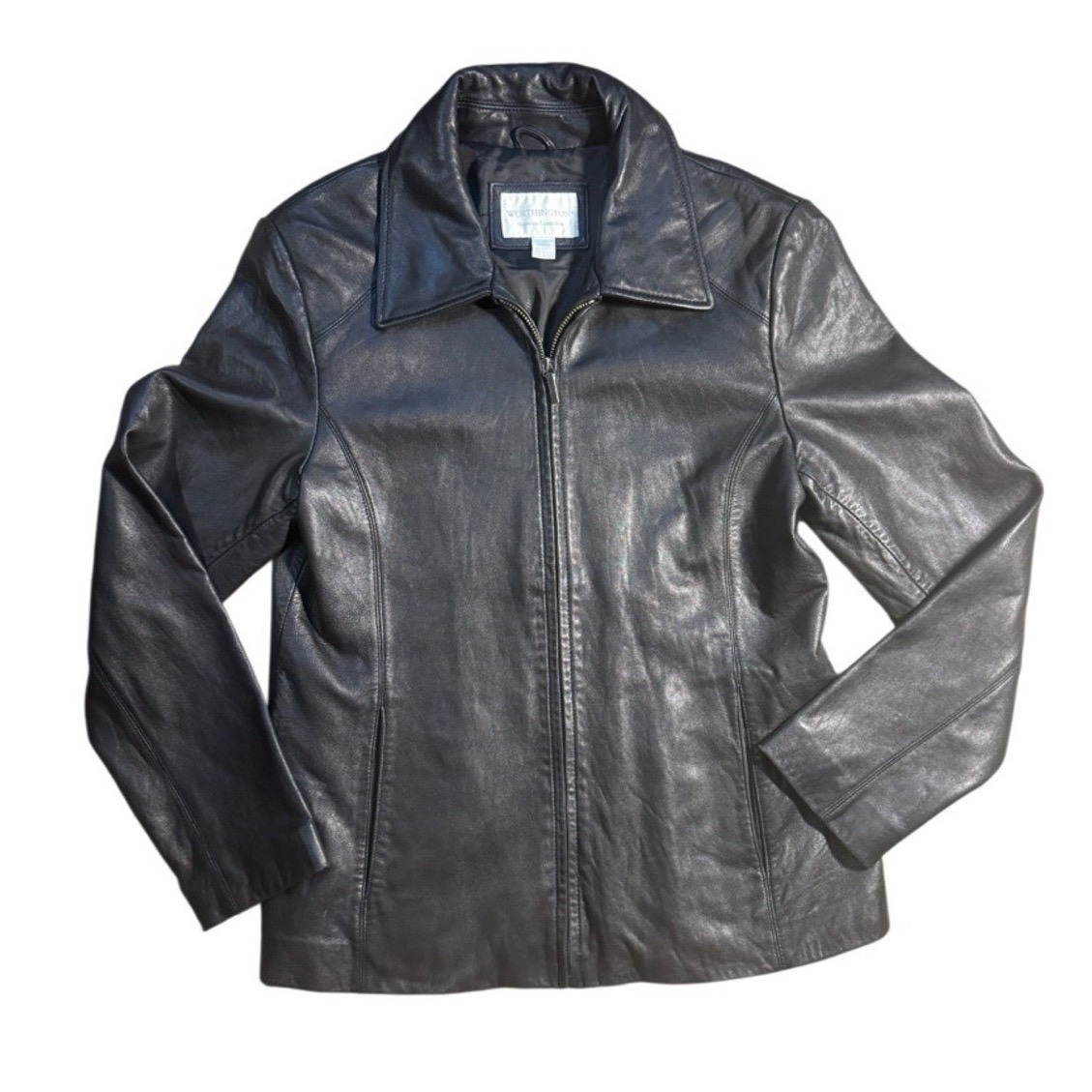 Vintage Worthington Black Genuine Lambskin Leather Jacket M 90s Minimalist