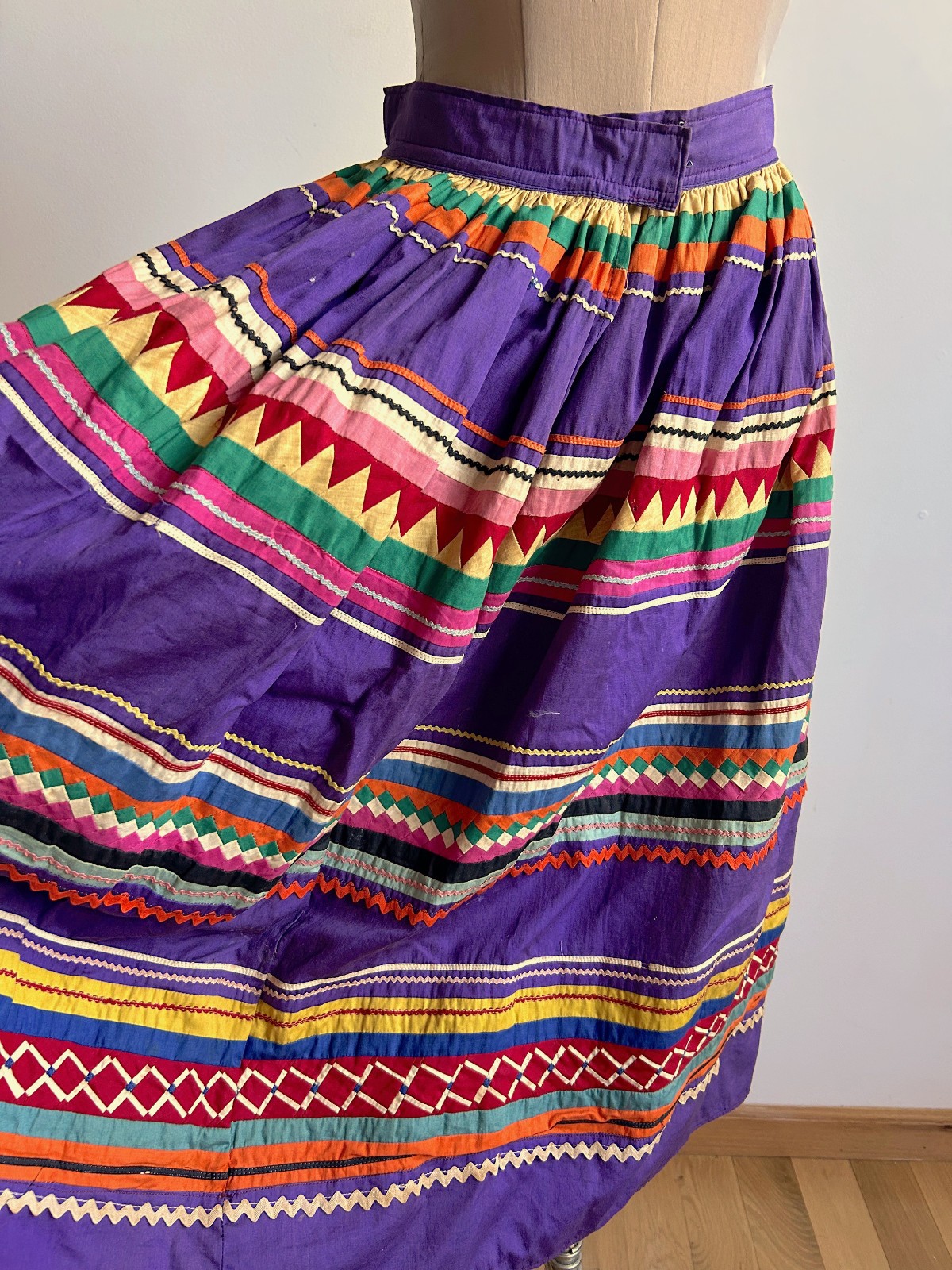 Vintage Colorful Native American Quilted Patchwork Skirt Seminole