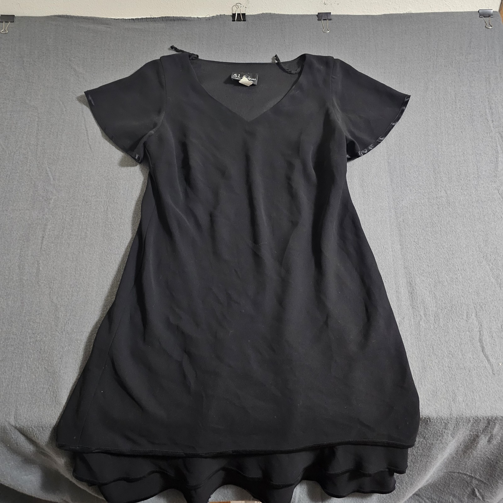 Vtg S. L. Fashions 14WP Black A-Line Dress