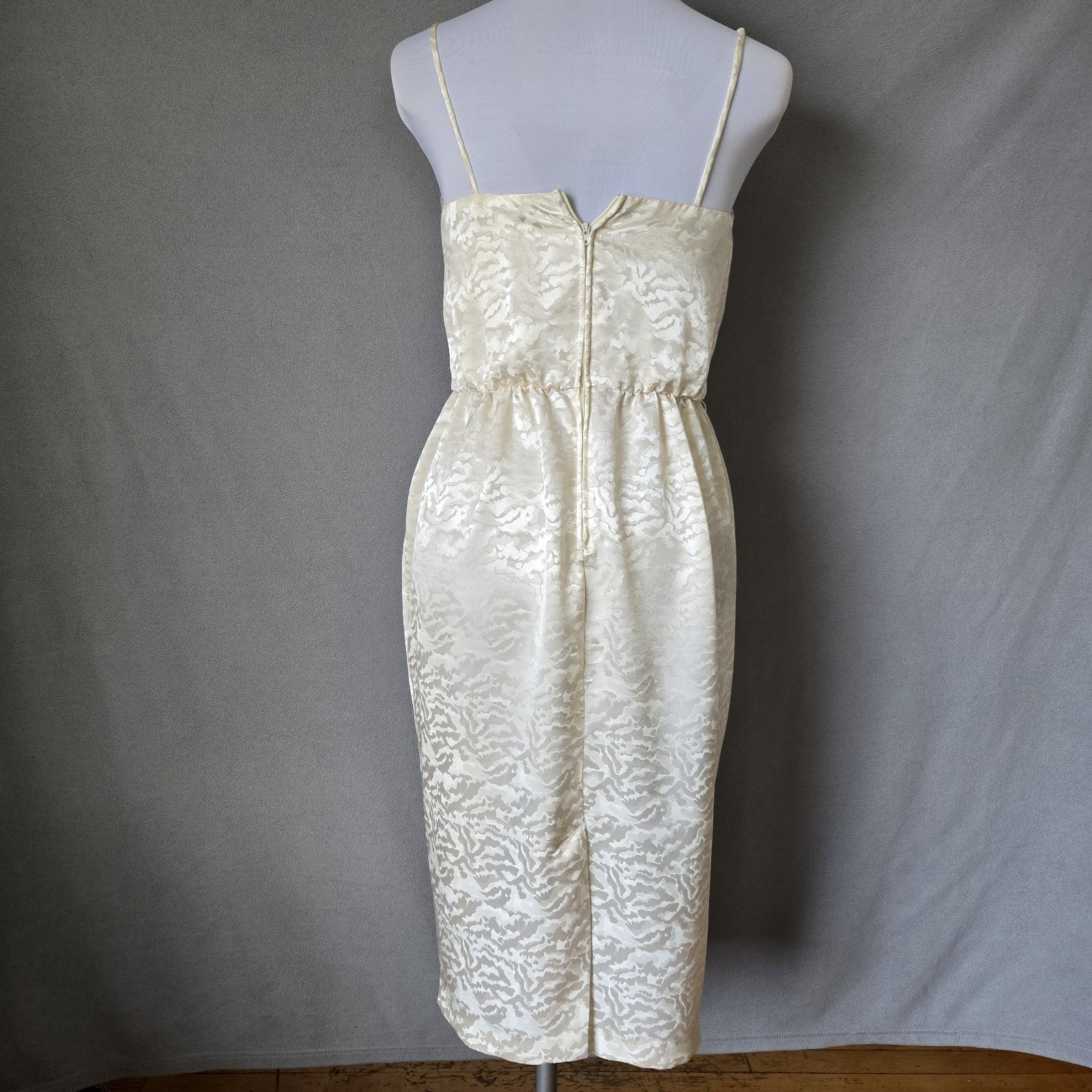 Vintage 70s White Satin Dress Cowl Neck Spaghetti Strap 9/10