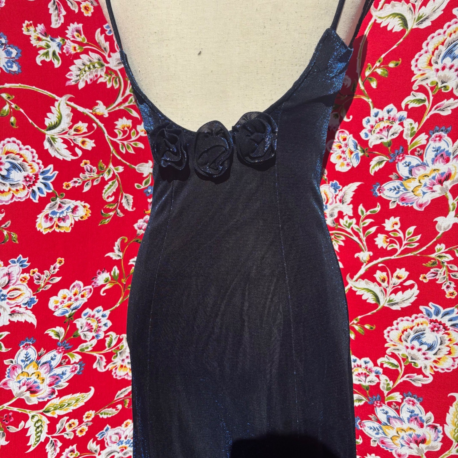 VTG Black+Blue Iridescent Whimsigoth Formal Wedding Guest Maxi Dress Size S