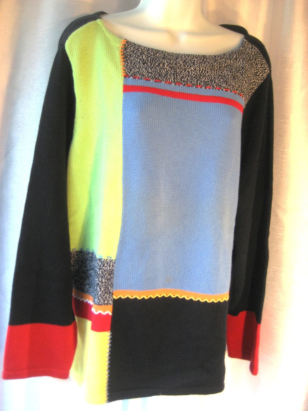 Vintage Crazy Horse Woman Liz Claiborne Sweater Color Blocked Sz 2 (XL) Bust-46″