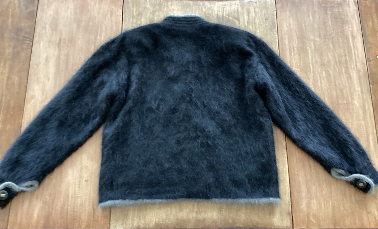 Vintage Venesha Jacket Angora Rabbit Hair Black Gray Button Up Cardigan Size L