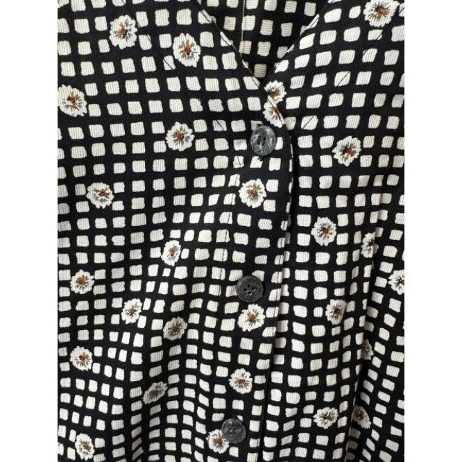 Vintage Futures Black White Floral Print Top 2X Button Front NWT Coastal Grandma
