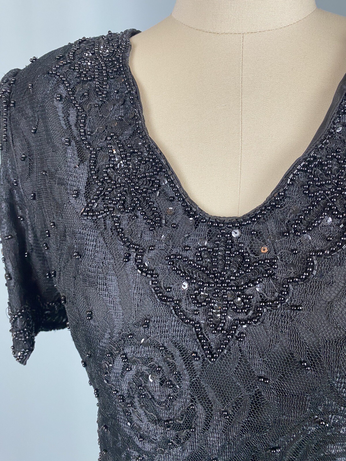 Vintage Beaded Top SIZE SMALL Rayon 80s 90S Shoulder Pad classic princess lace