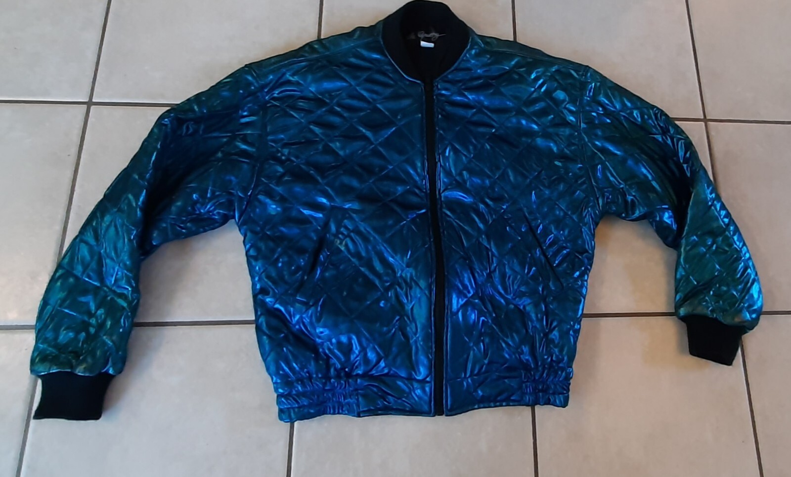 Vintage de Gruchy L Satiny Shimmery Zip Puffer Bomber Jacket