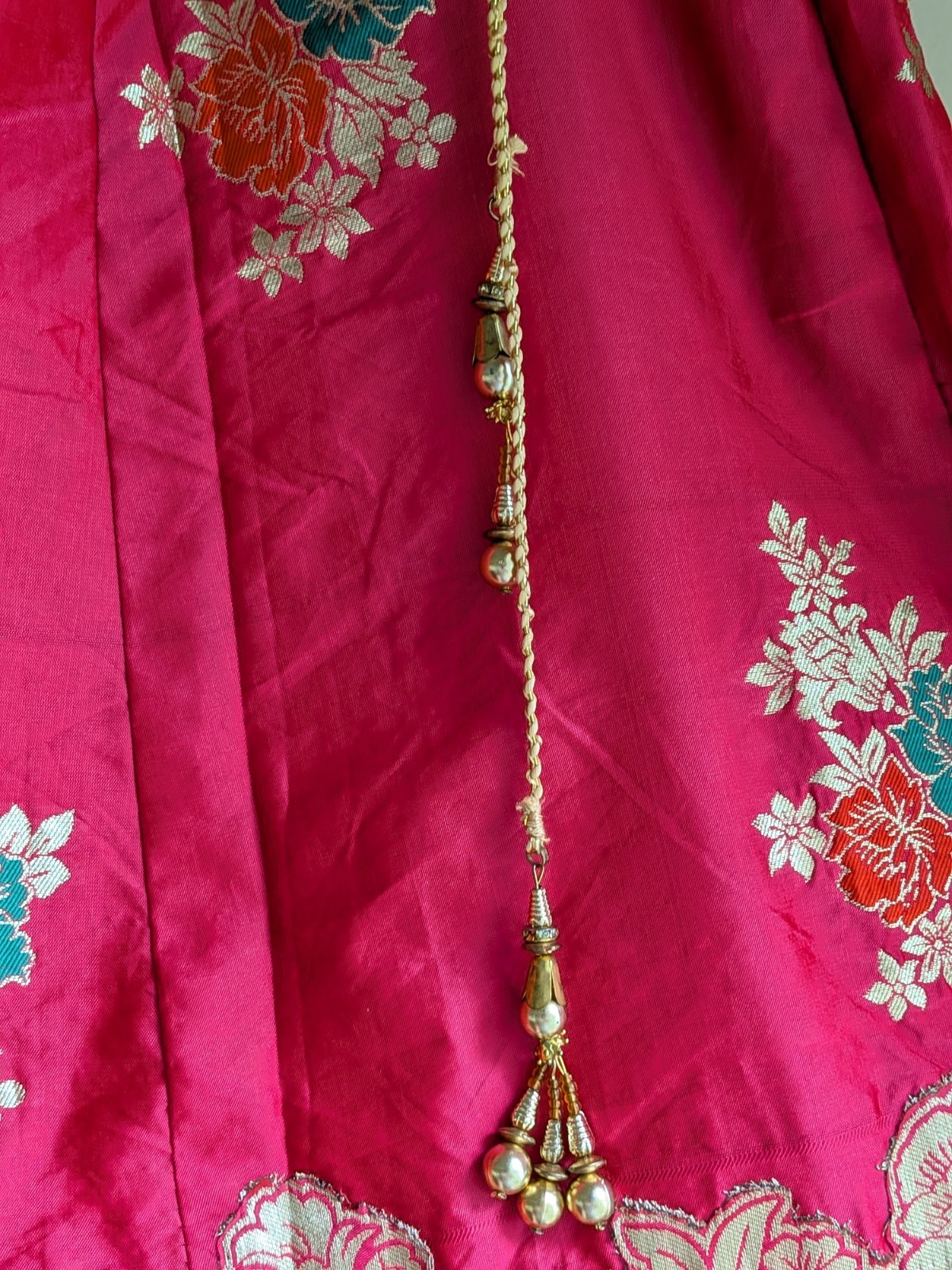 Vintage Indian Gota Patti Lehenga Skirt Pink Green Gold Embroidered Maxi Skirt