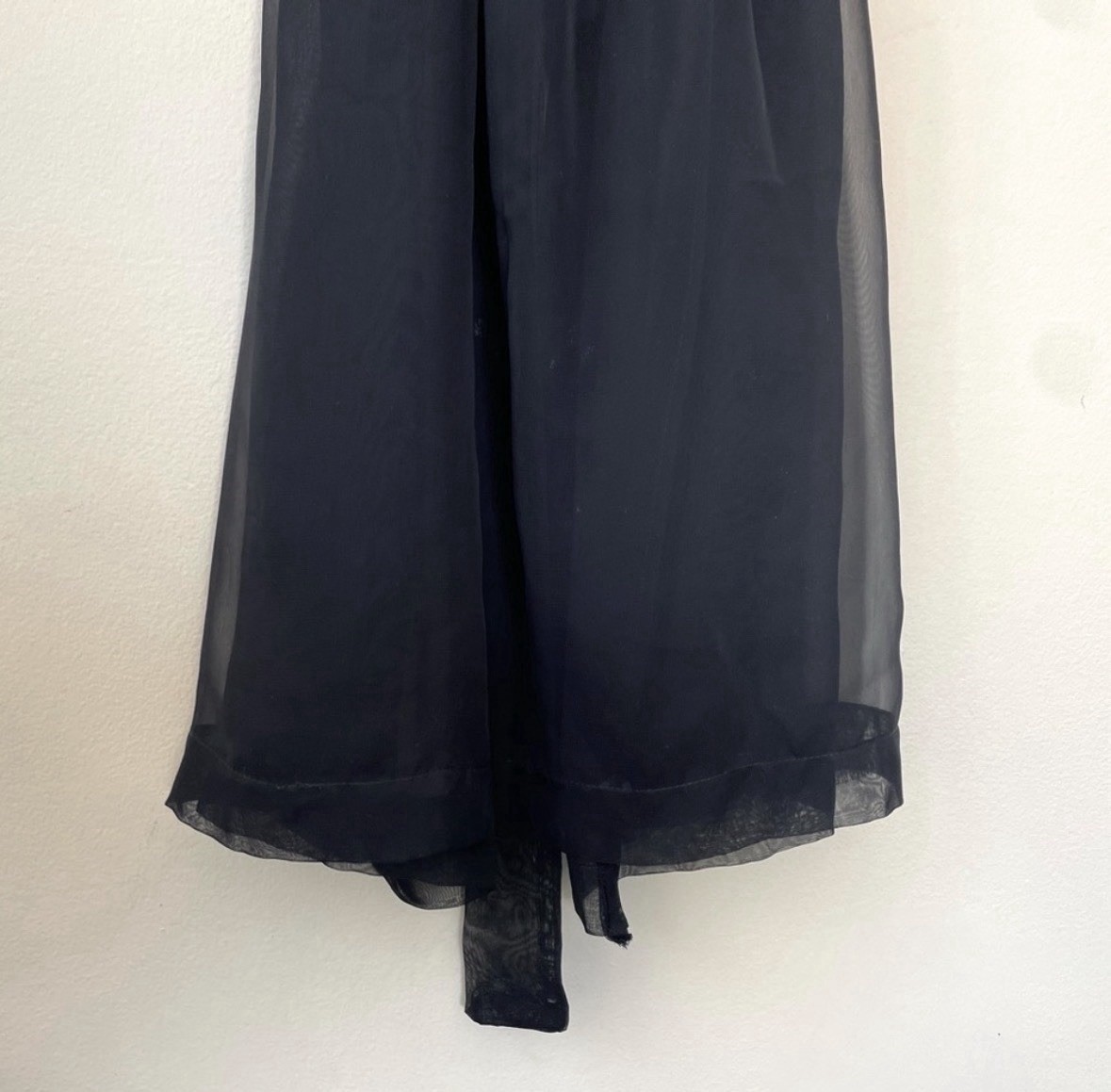 Vintage Black Silk Chiffon & Lace Lingerie Robe Size Small