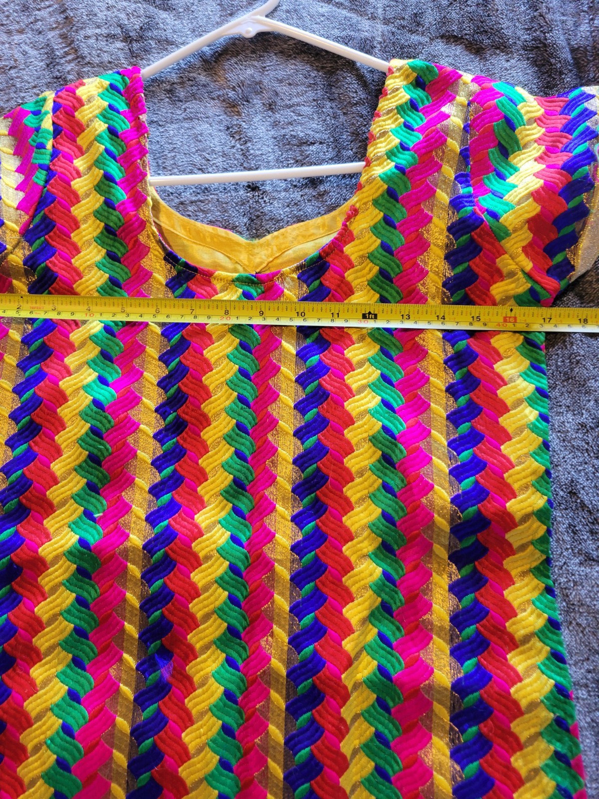 VINTAGE COLORFUL KAFTAN MINI DRESS MULTICOLOR WITH GOLD DETAILS SIZE M