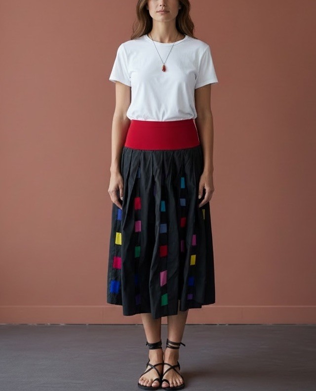 Vtg 80s Pegaso Quilted Patchwork Full Sweep Skirt Midi S/M Mexican Folk Art 90s