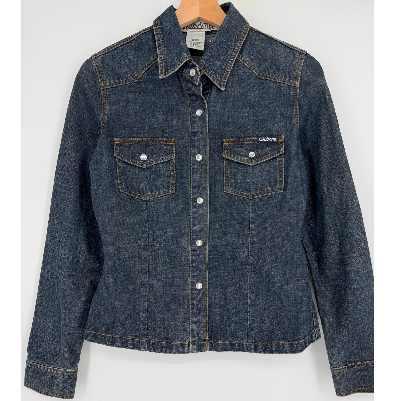 Billabong Y2K Vintage Women’s Blue Denim Snap Front Shirt Top Sz S Cotton